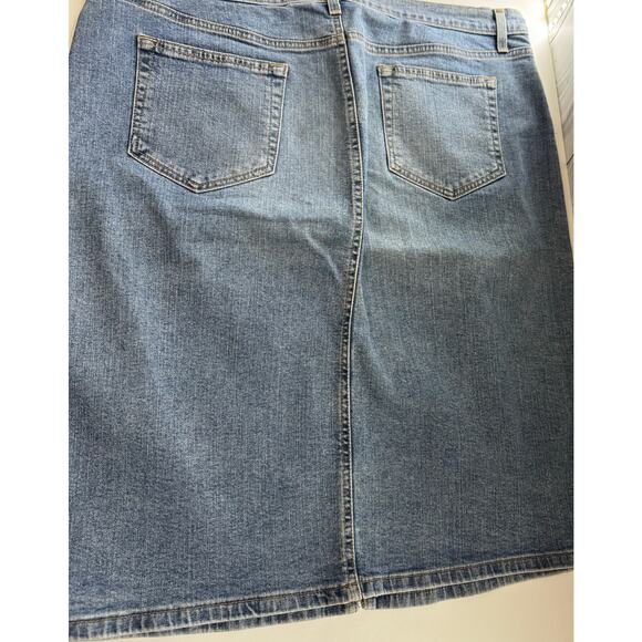 OLD NAVY Midi Denim Skirt Women Size 18 Blue Front Slit Pockets Y2K Hippie Retro - Picture 2 of 8